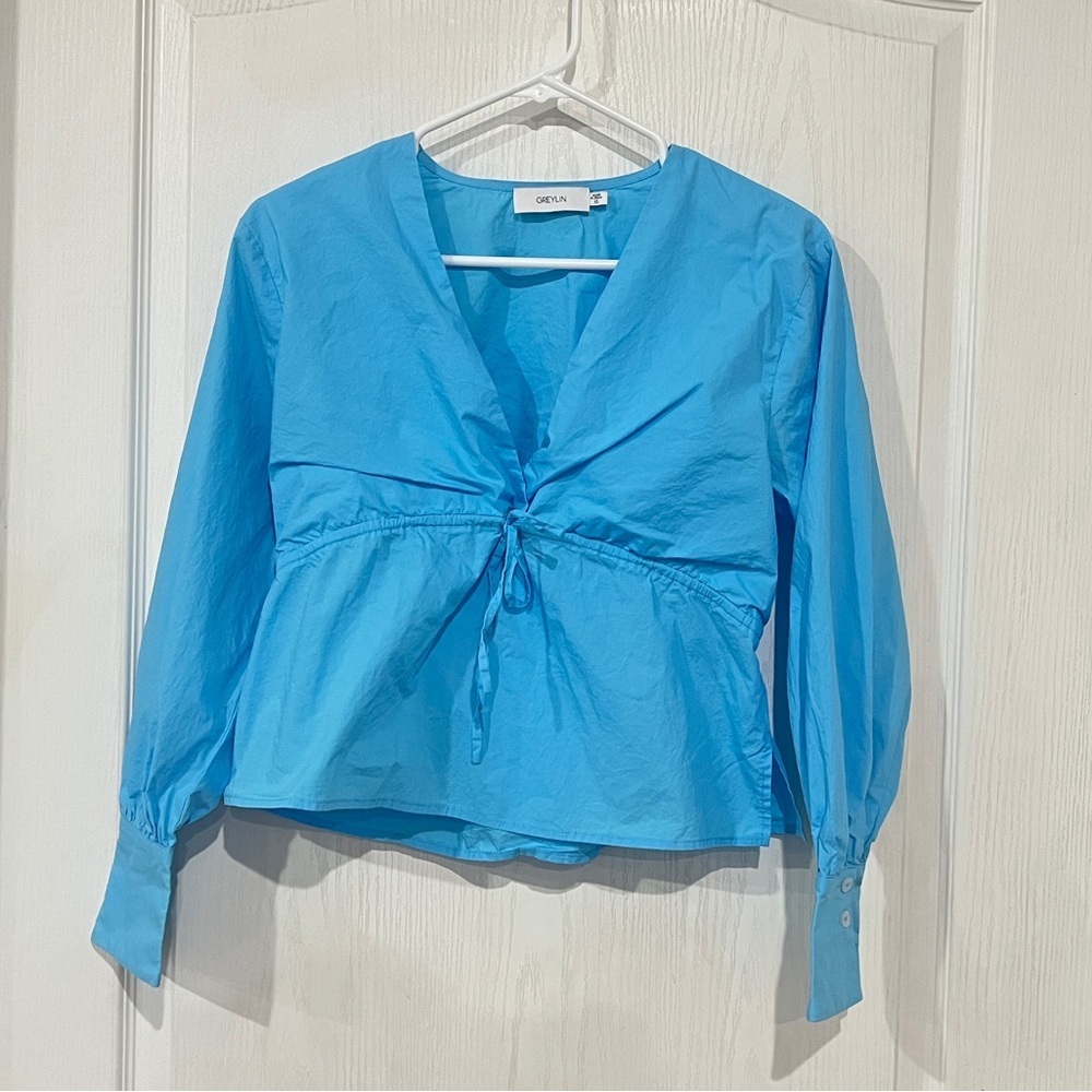 Final price Anthropologie Greylin Sky Blue Tie-Front Blouse